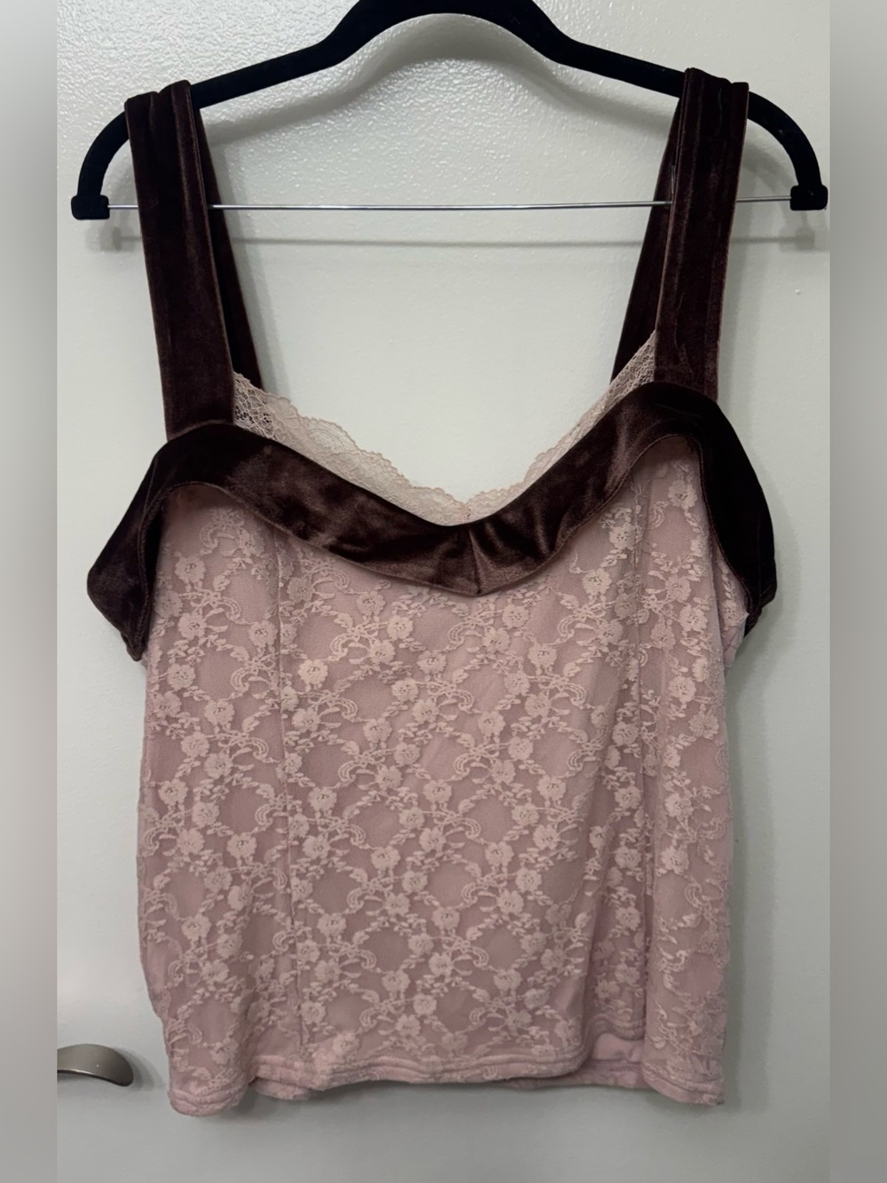 NWT By Anthropologie Velvet Trim Lace Tank Top | Romantic Cami - Picture 2 of 4